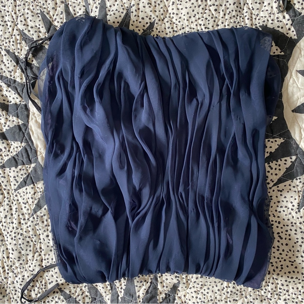 Elegant Navy Blue Ruched Dress Top Medium Strapless